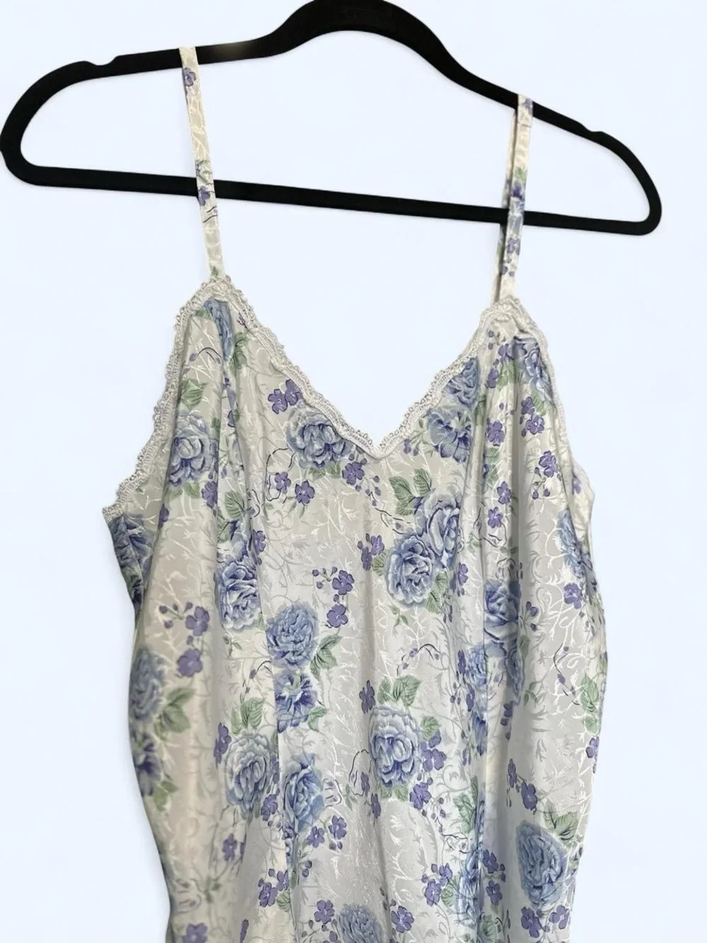 Floral Lace Trim Slip Dress in Blue and Cream - Picture 3 of 4